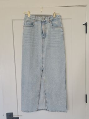 Mango Light Blue Denim Maxi Skirt with Front Slit